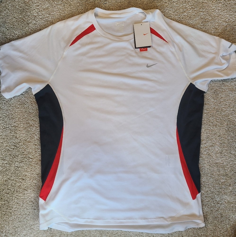 Nike White and Red Athletic T-Shirt